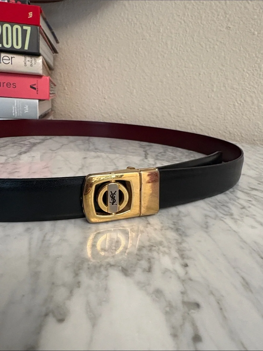Yves Saint Laurent Metal Spining YSL Logo Reversible Belt